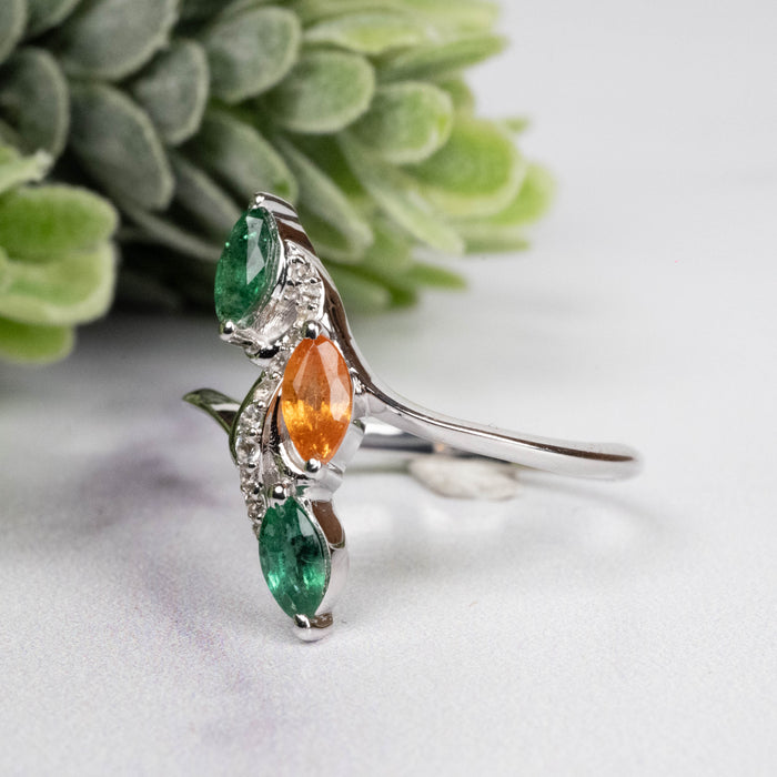 Emerald + Spessartine Garnet Ring 6x3mm Size 9