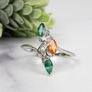 Emerald + Spessartine Garnet Ring 6x3mm Size 9 - InnerVision Crystals