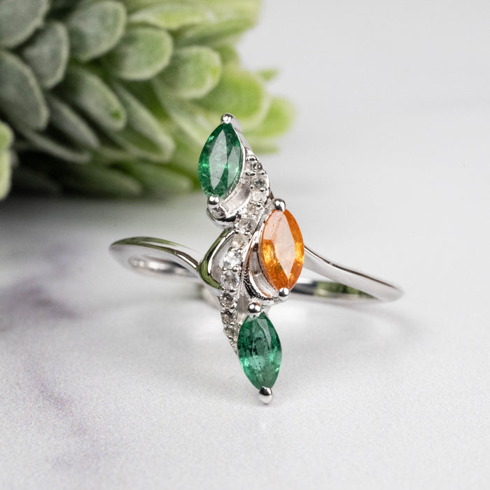 Emerald + Spessartine Garnet Ring 6x3mm Size 9
