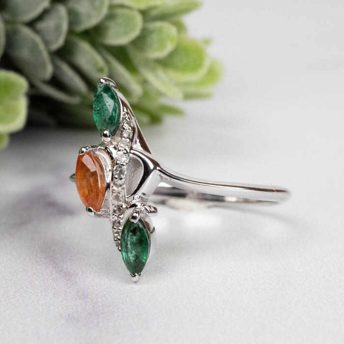 Emerald + Spessartine Garnet Ring 6x3mm Size 10