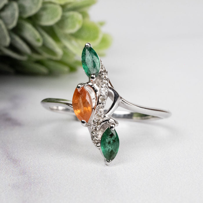 Emerald + Spessartine Garnet Ring 6x3mm Size 10