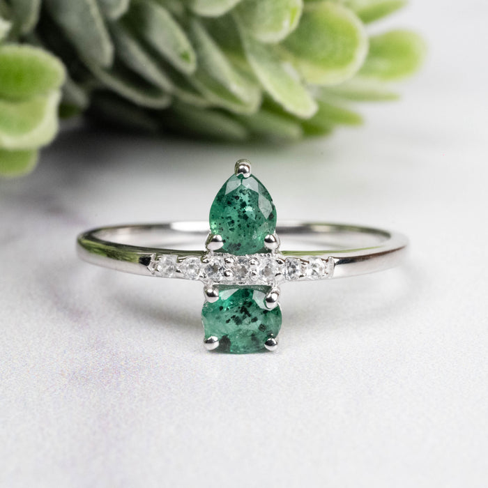Emerald + White Topaz Ring 4-5mm Size 9