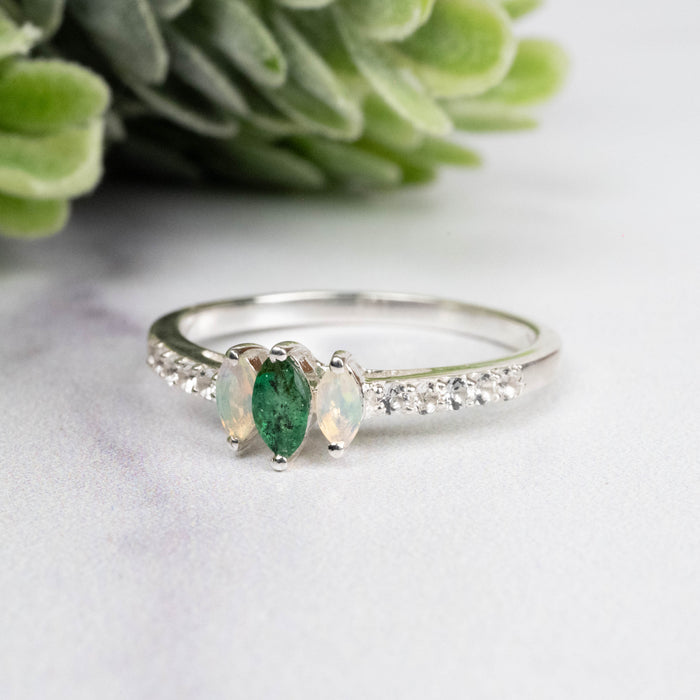 Emerald + Opal Ring 4-5mm Size 7
