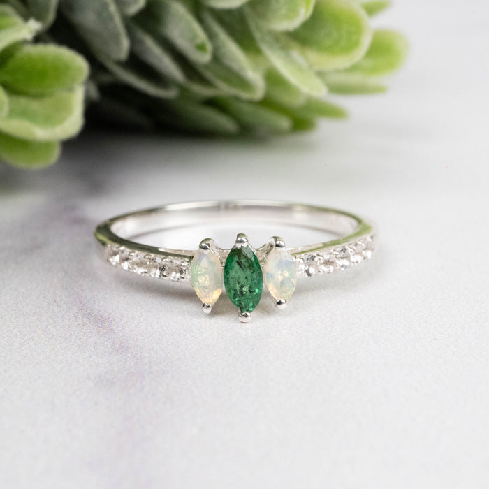 Emerald + Opal Ring 4-5mm Size 7