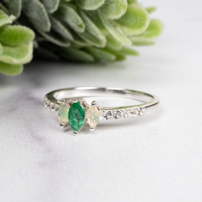 Emerald + Opal Ring 4-5mm Size 7