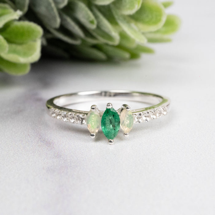 Emerald + Opal Ring 4-5mm Size 7