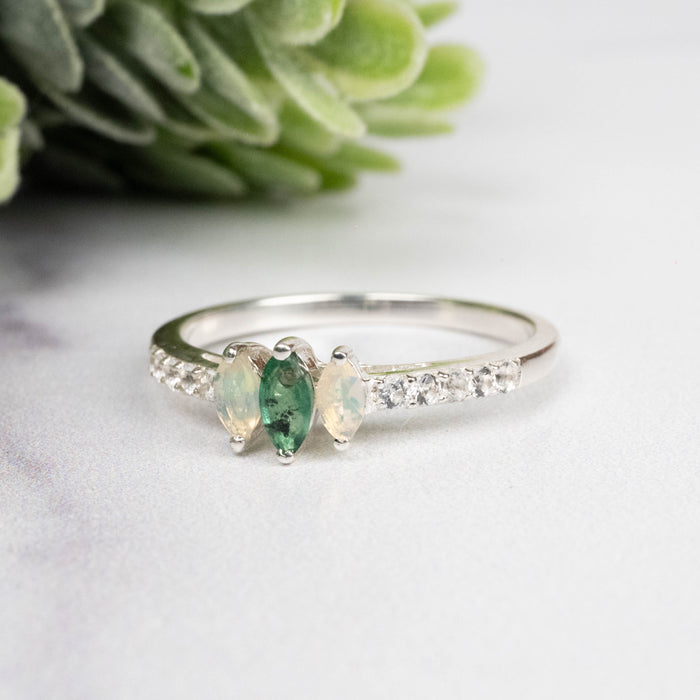 Emerald + Opal Ring 4-5mm Size 7