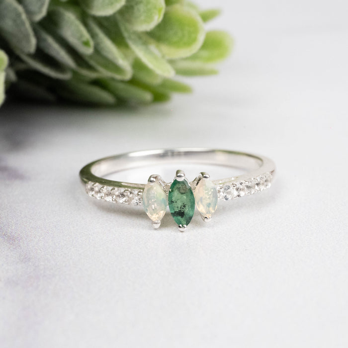 Emerald + Opal Ring 4-5mm Size 7