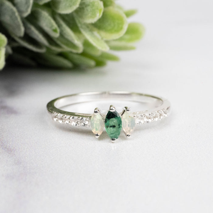 Emerald + Opal Ring 4-5mm Size 8