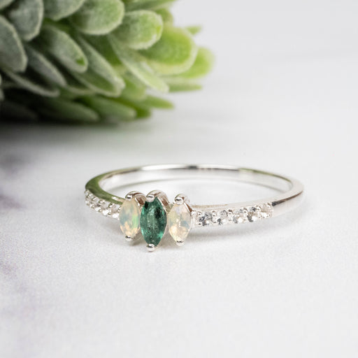 Emerald + Opal Ring 4-5mm Size 10 - InnerVision Crystals