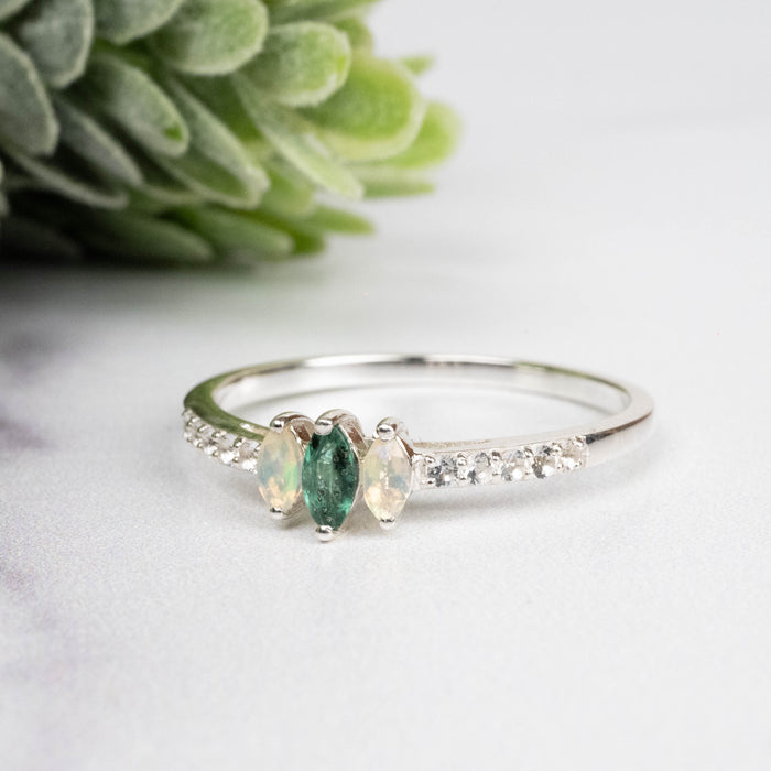 Emerald + Opal Ring 4-5mm Size 10