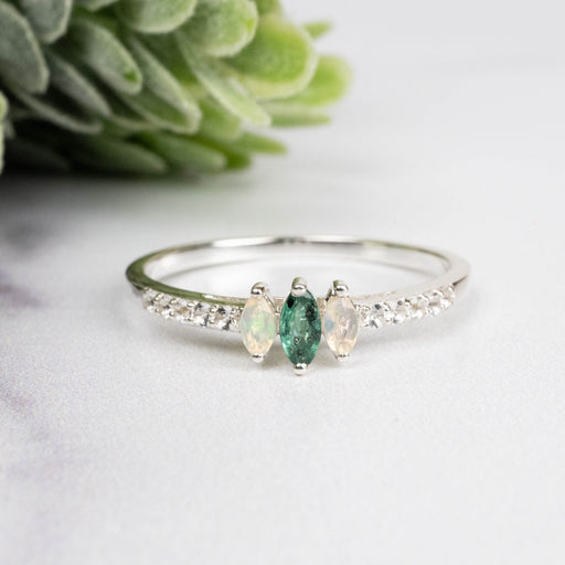 Emerald + Opal Ring 4-5mm Size 10 - InnerVision Crystals
