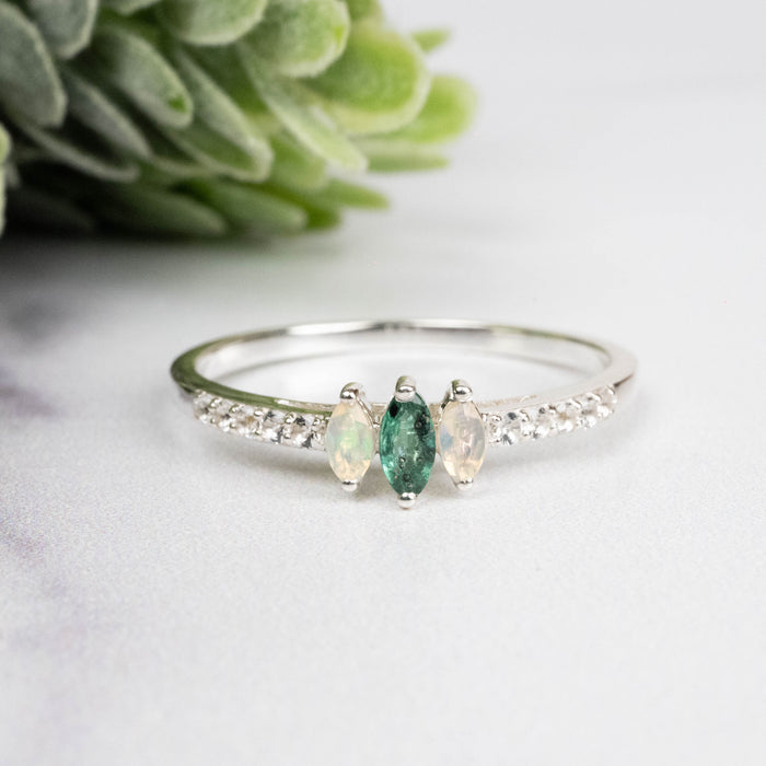 Emerald + Opal Ring 4-5mm Size 10