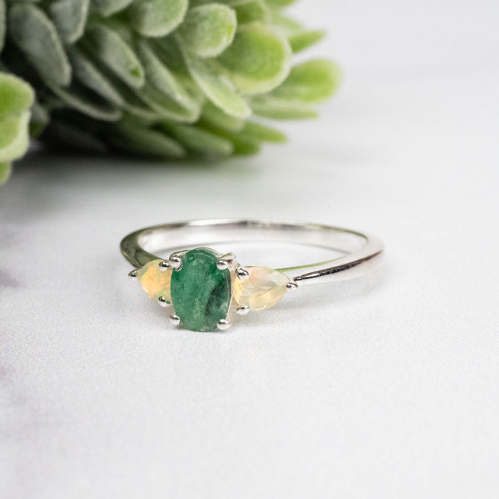 Emerald + Opal Ring 3-5.5mm Size 7
