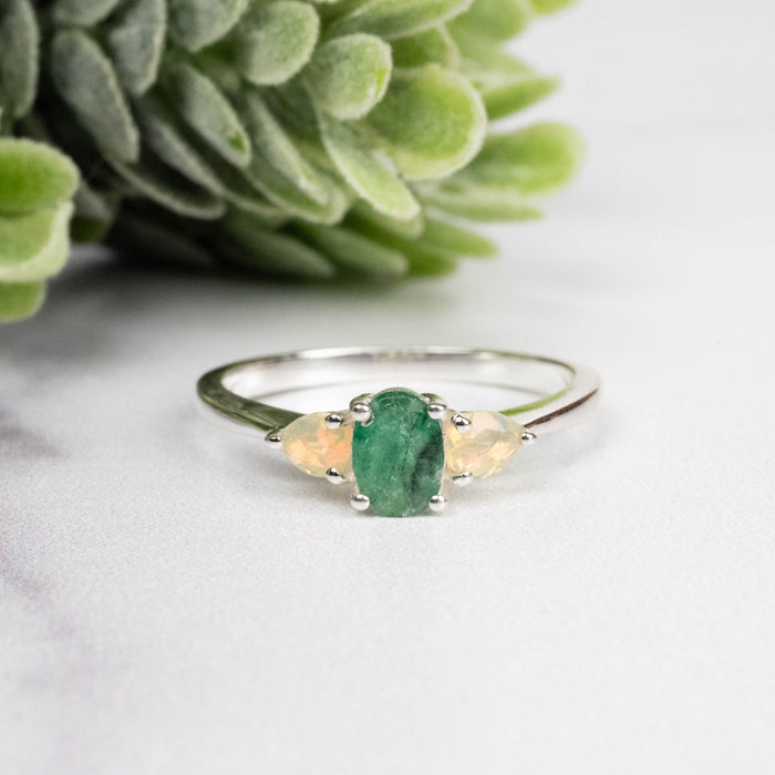 Emerald + Opal Ring 3-5.5mm Size 7