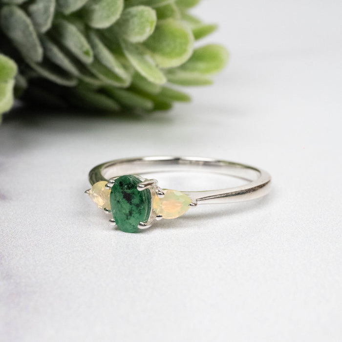 Emerald + Opal Ring 3-5.5mm Size 7