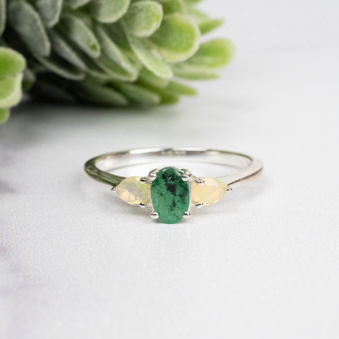 Emerald + Opal Ring 3-5.5mm Size 7