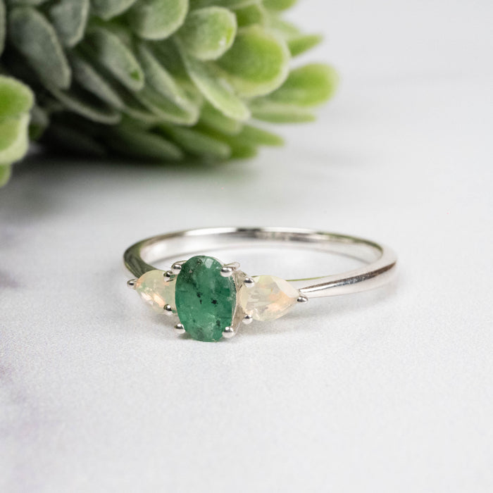 Emerald + Opal Ring 3-5.5mm Size 8