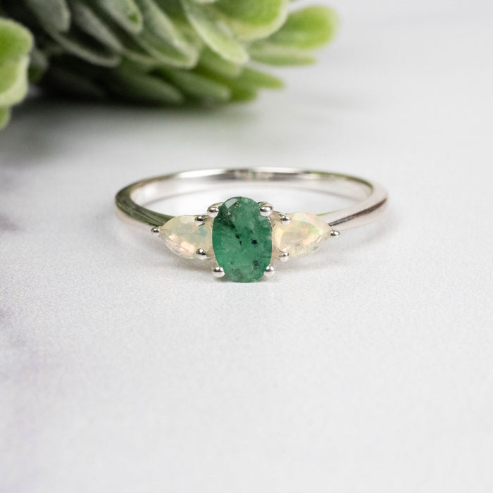 Emerald + Opal Ring 3-5.5mm Size 8