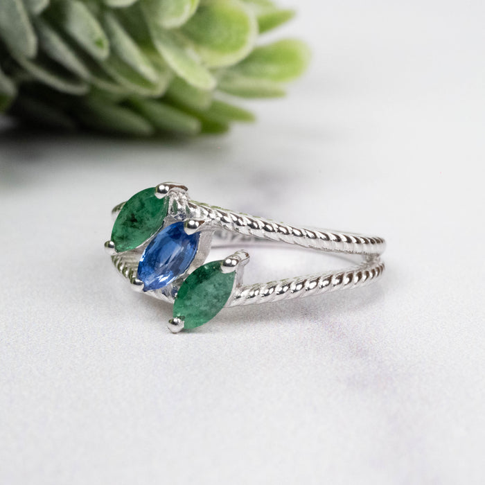 Emerald + Kyanite Ring 6x3mm Size 6