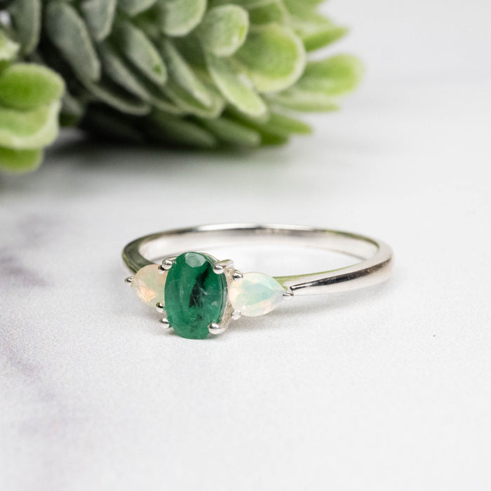Emerald + Opal Ring 3-5.5mm Size 8