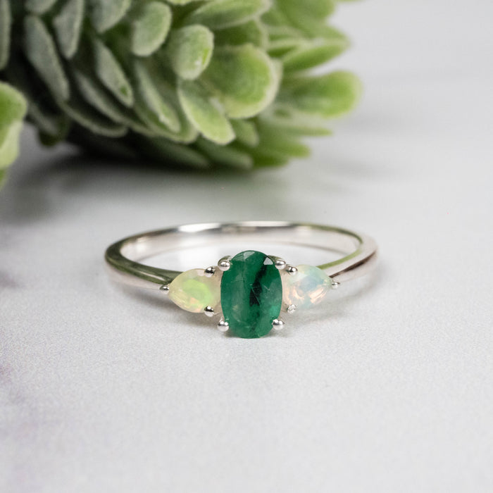 Emerald + Opal Ring 3-5.5mm Size 8