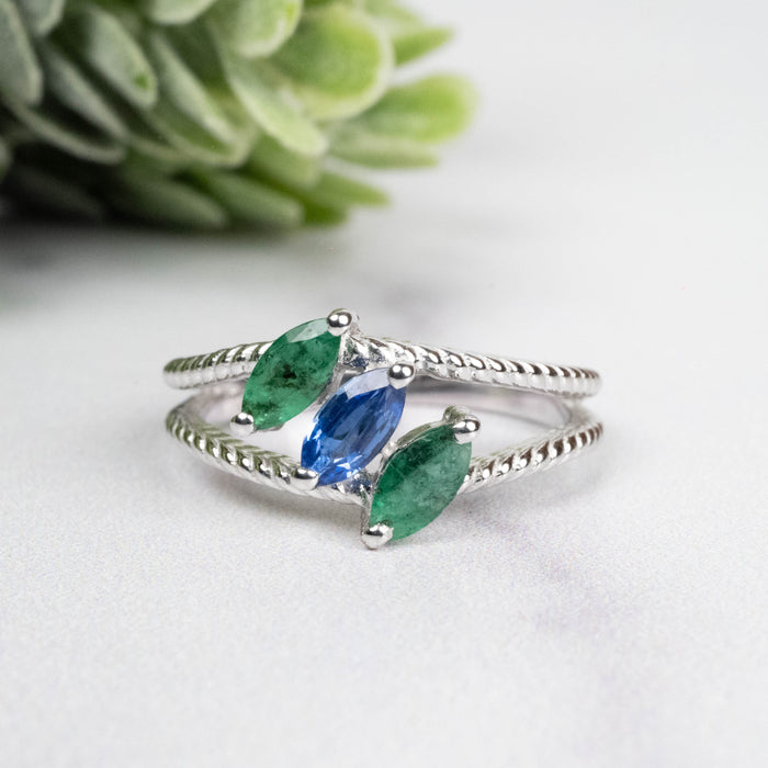Emerald + Kyanite Ring 6x3mm Size 6