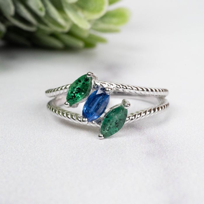 Emerald + Kyanite Ring 6x3mm Size 7