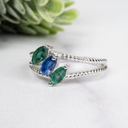Emerald + Kyanite Ring 6x3mm Size 8 - InnerVision Crystals
