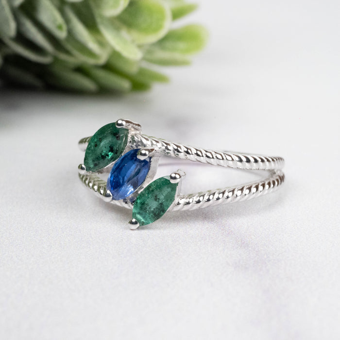 Emerald + Kyanite Ring 6x3mm Size 8