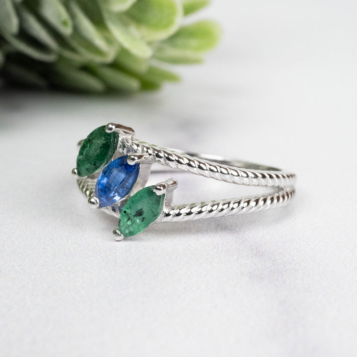 Emerald + Kyanite Ring 6x3mm Size 8