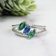 Emerald + Kyanite Ring 6x3mm Size 8 - InnerVision Crystals