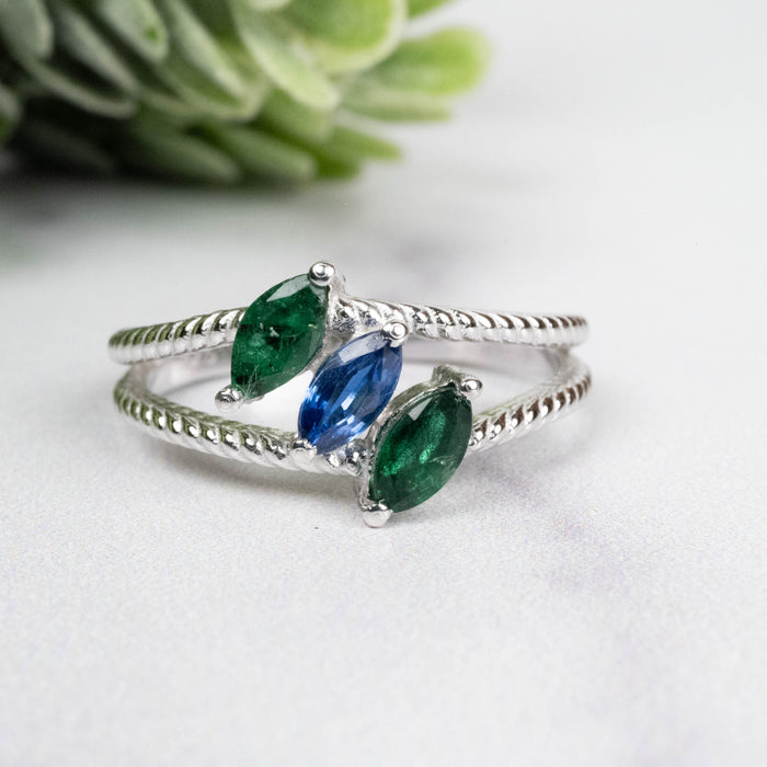 Emerald + Kyanite Ring 6x3mm Size 8