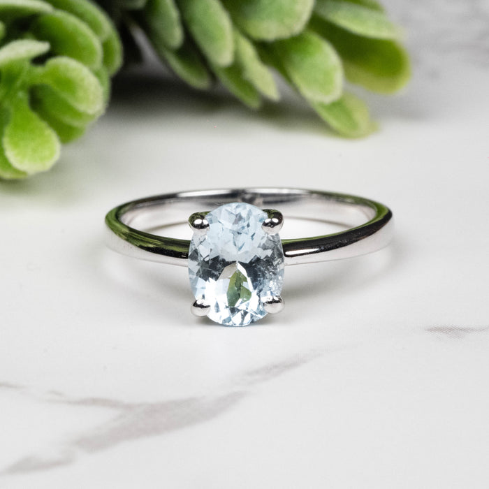 Aquamarine Ring 8x6mm Size 7