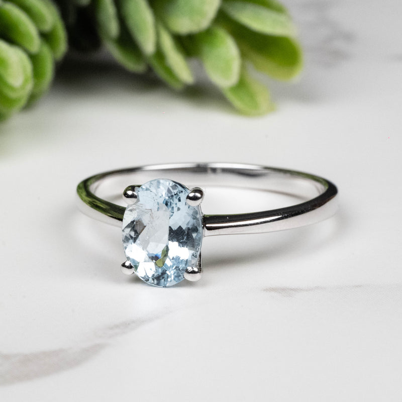 Aquamarine Ring 8x6mm Size 9