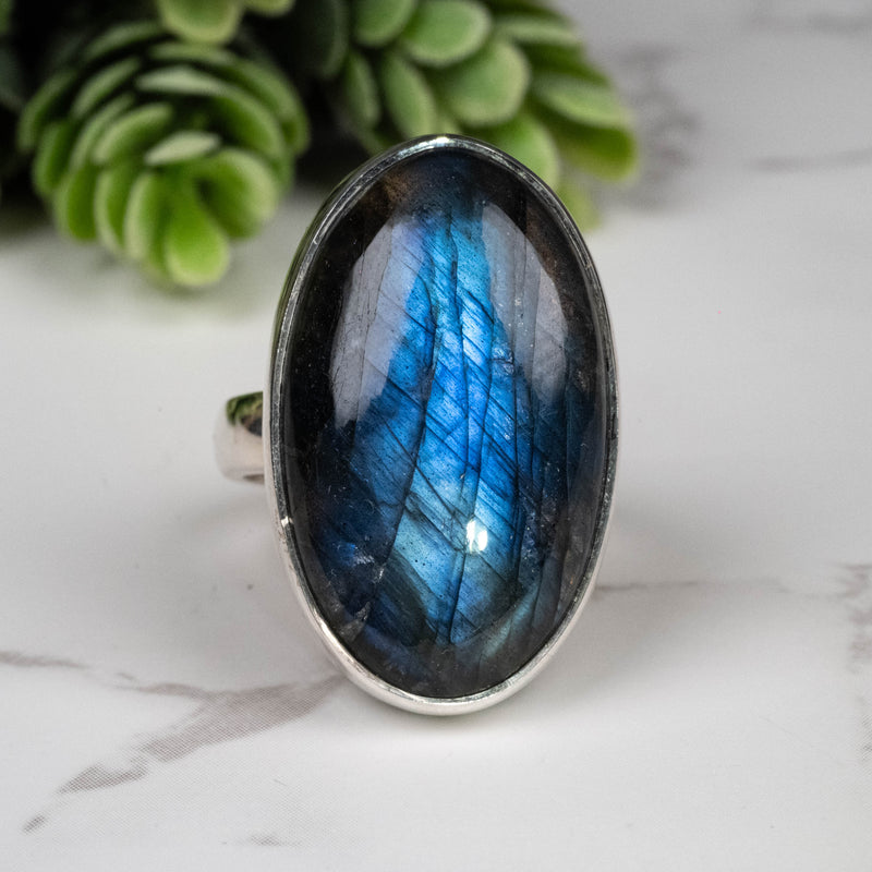 Labradorite Ring 26x16mm Size 8 Adjustable