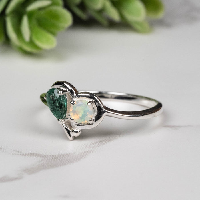 Emerald + Ethiopian Opal Ring 3.5mm - 4.5mm Size 7
