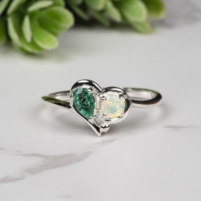 Emerald + Ethiopian Opal Ring 3.5mm - 4.5mm Size 7
