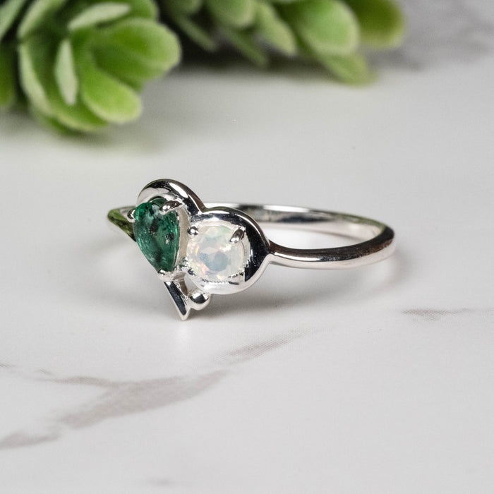 Emerald + Ethiopian Opal Ring 3.5mm - 4.5mm Size 7