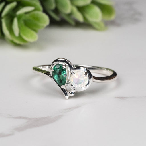Emerald + Ethiopian Opal Ring 3.5mm - 4.5mm Size 7 - InnerVision Crystals