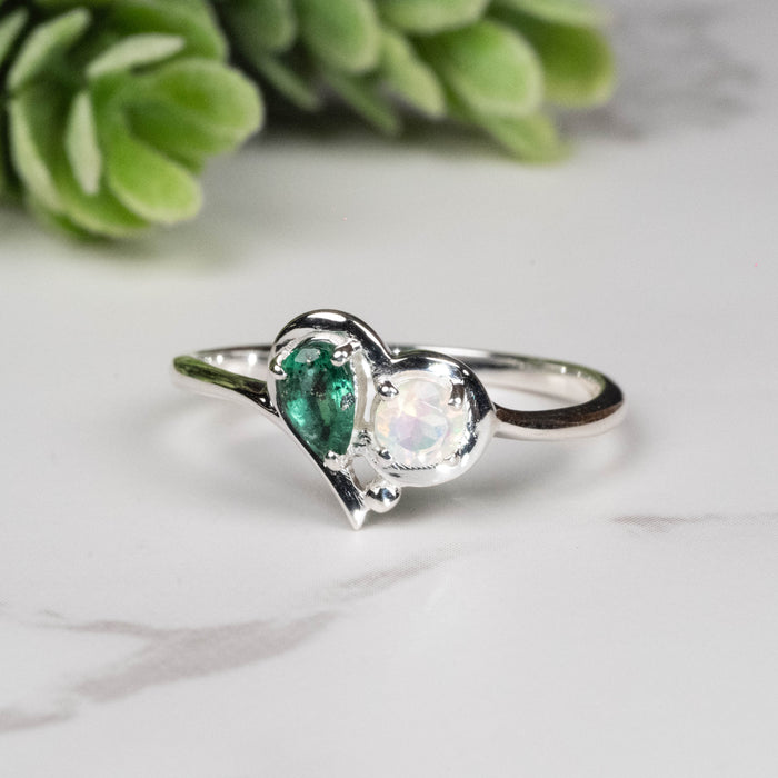 Emerald + Ethiopian Opal Ring 3.5mm - 4.5mm Size 7