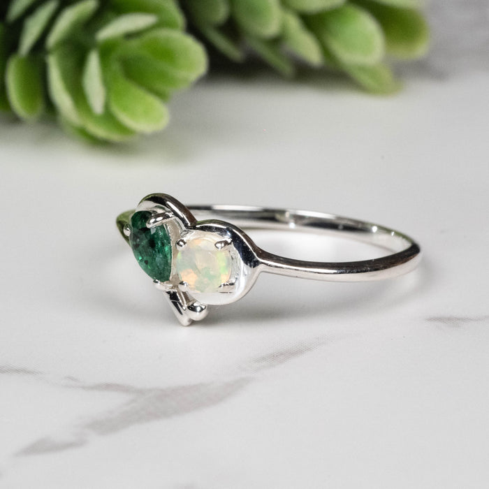 Emerald + Ethiopian Opal Ring 3.5mm - 4.5mm Size 9