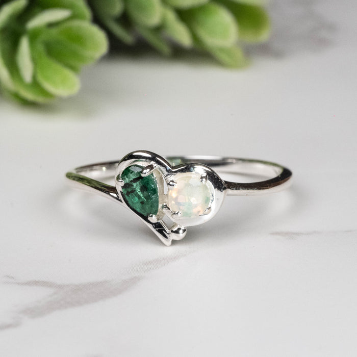 Emerald + Ethiopian Opal Ring 3.5mm - 4.5mm Size 9