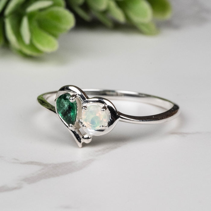 Emerald + Ethiopian Opal Ring 3.5mm - 4.5mm Size 10