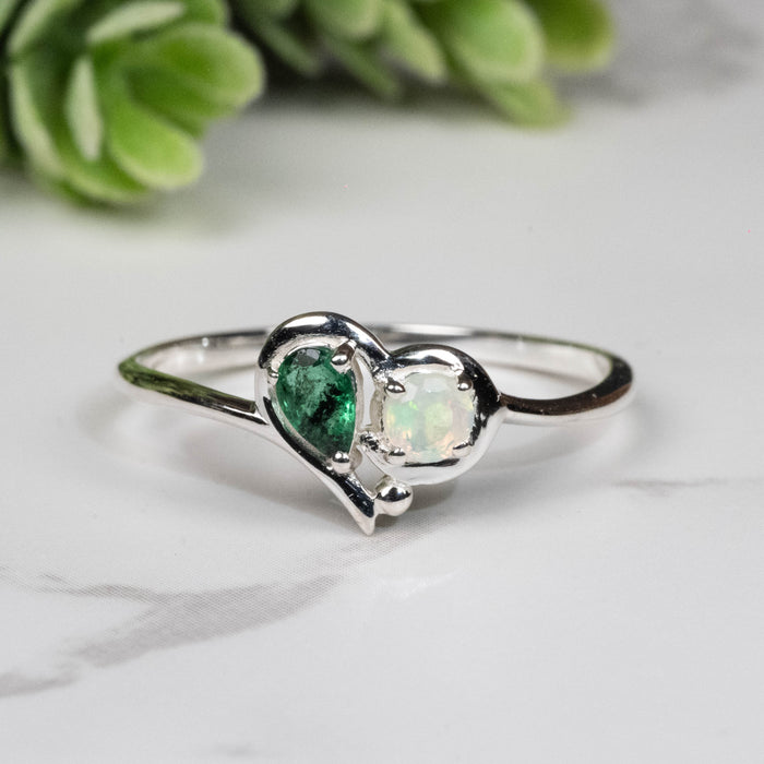 Emerald + Ethiopian Opal Ring 3.5mm - 4.5mm Size 10