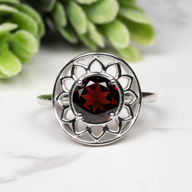 Garnet Ring 7mm Size 7 - InnerVision Crystals