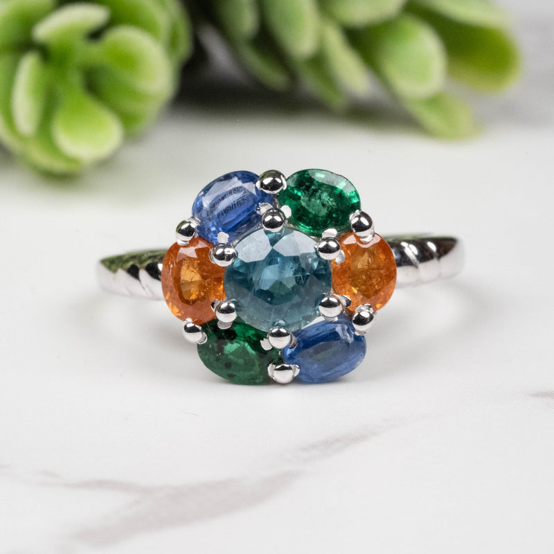 Emerald + Kyanite + Spessartine Garnet Ring 4mm-5mm Size 6 - InnerVision Crystals
