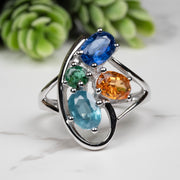 Emerald + Kyanite + Spessartine Garnet Ring 4mm-7mm Size 8 - InnerVision Crystals