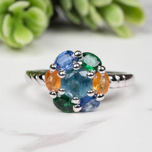 Emerald + Kyanite + Spessartine Garnet Ring 4mm-5mm Size 7 - InnerVision Crystals