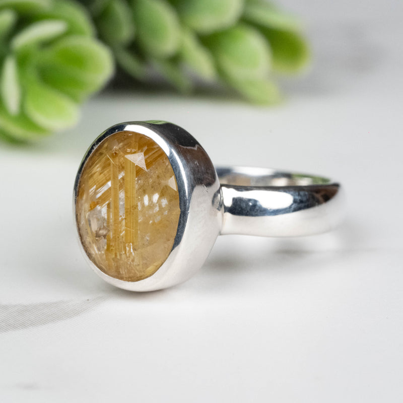 Rutilated Quartz Ring 10x8mm Size 5